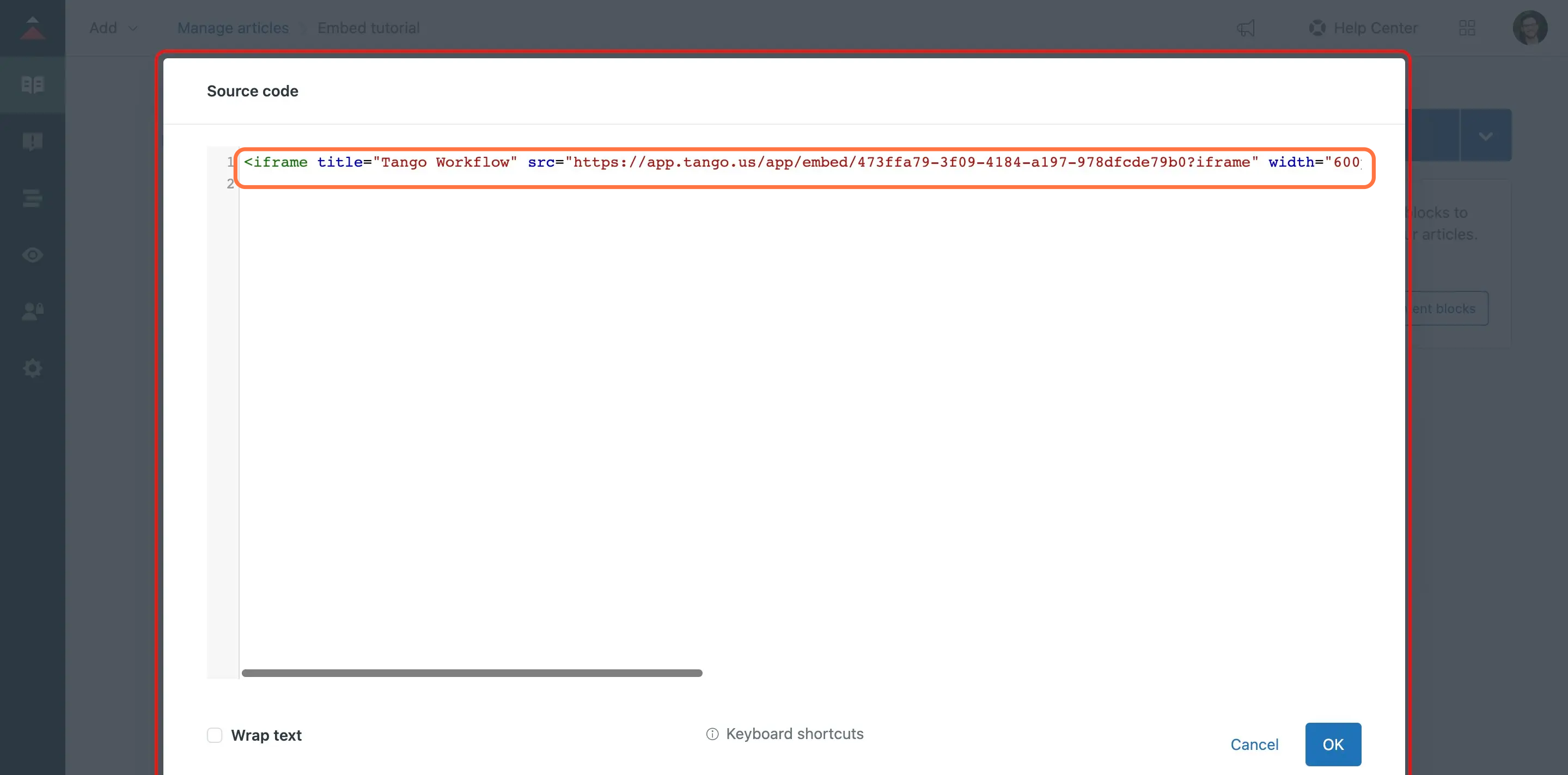 Paste in your iframe code.