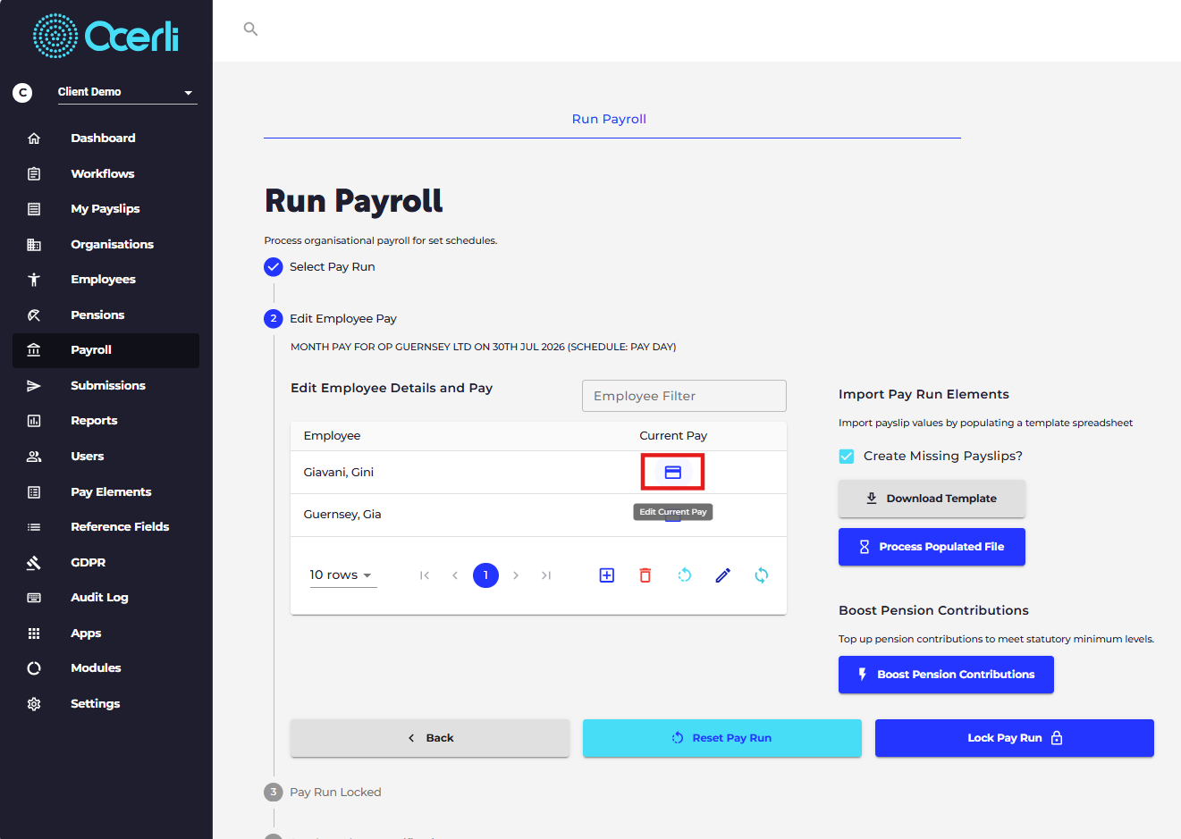 Click on the payslip you'd like to update.