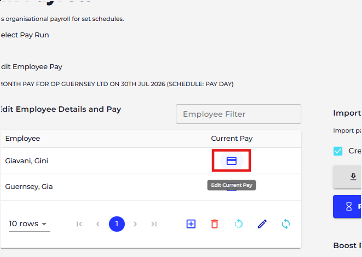 Click on the payslip you'd like to update.