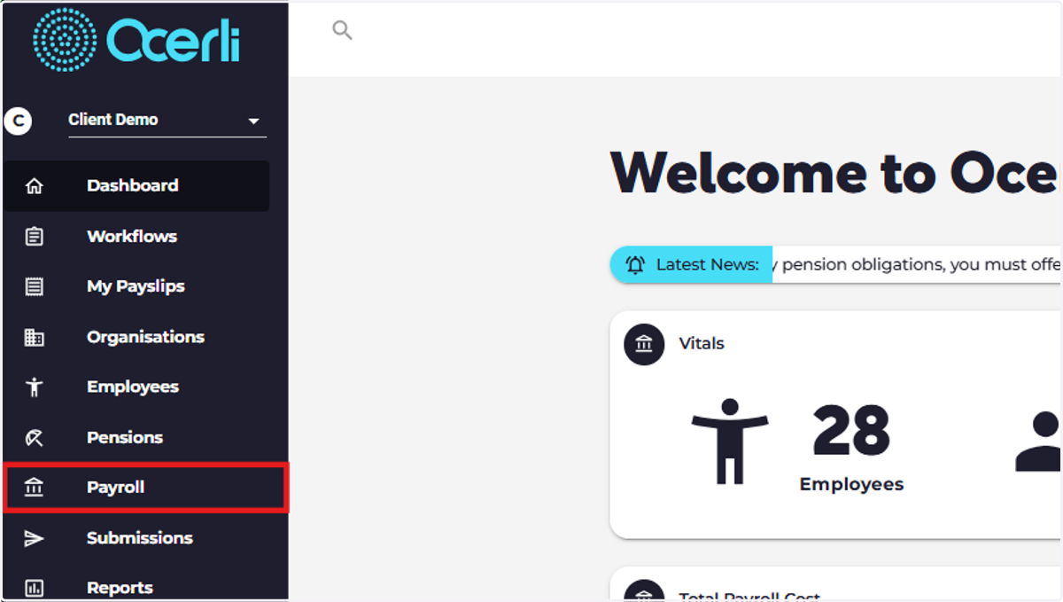 You can also override the pension scheme at payslip pay element level, click on Payroll.