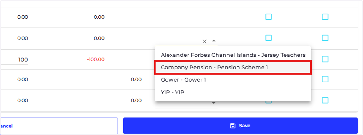 Choose the required pension scheme for the pay element.