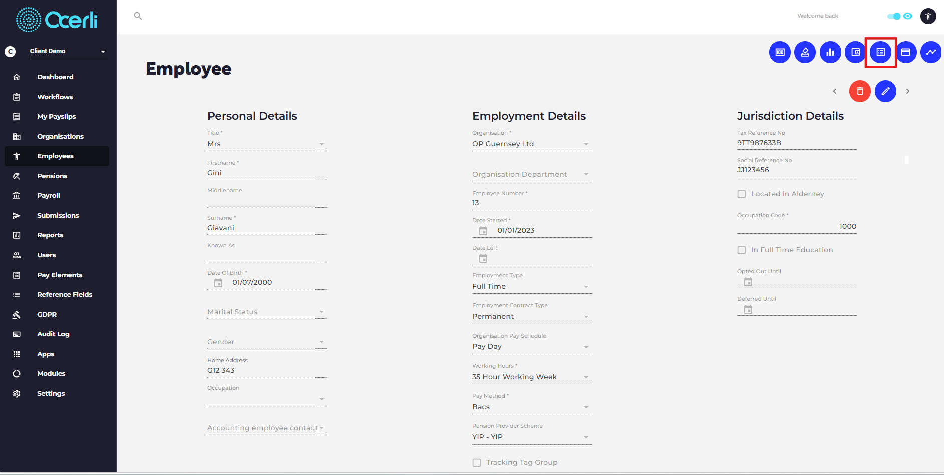 Click on pay template