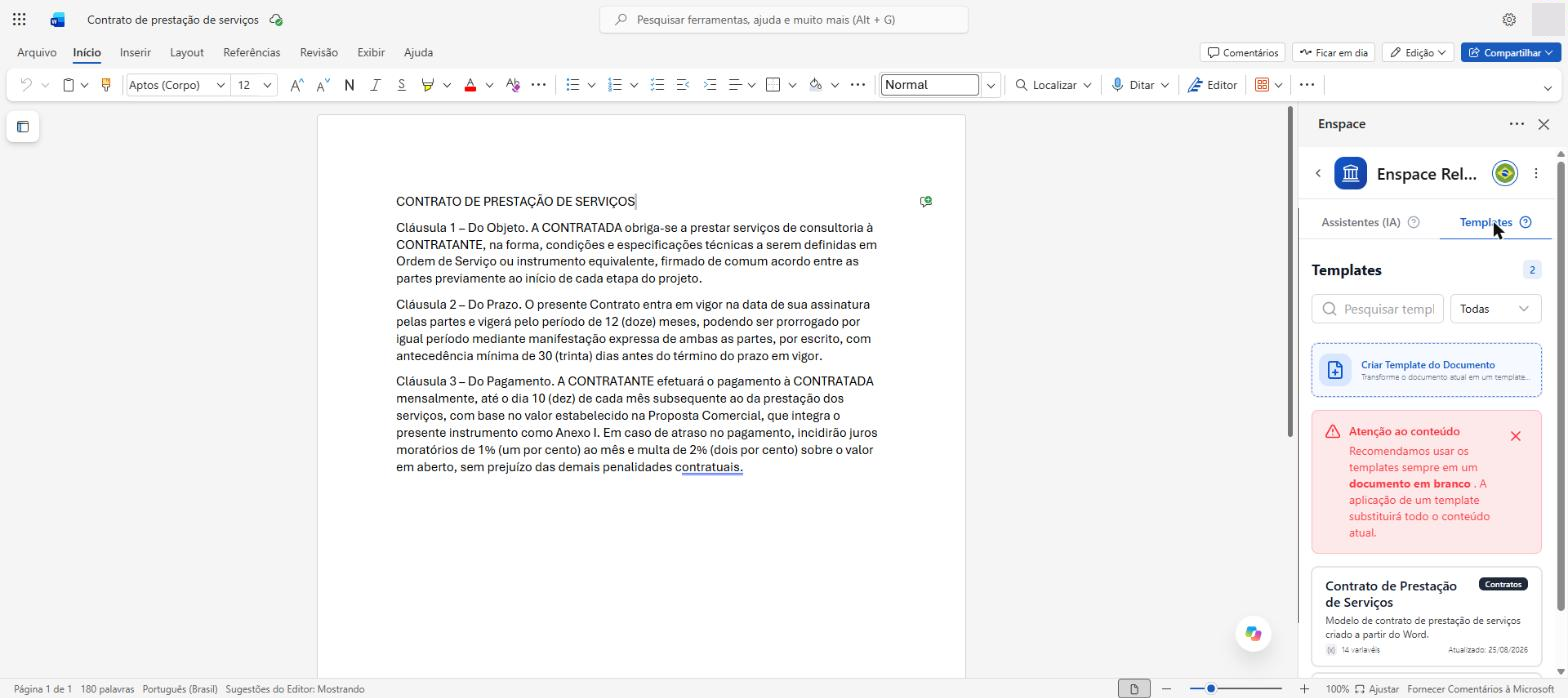 Aba Templates com busca e filtro por categoria