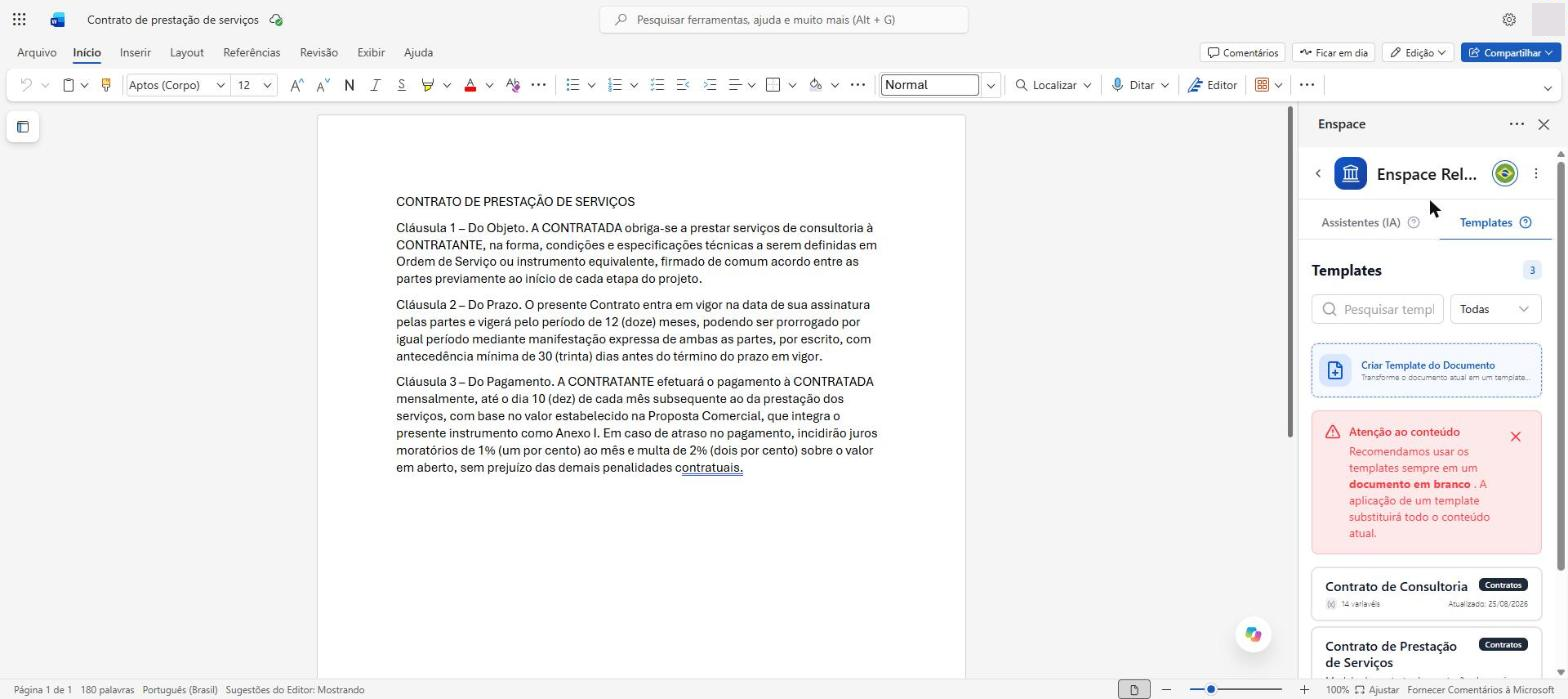Modelo recém-criado na lista de templates