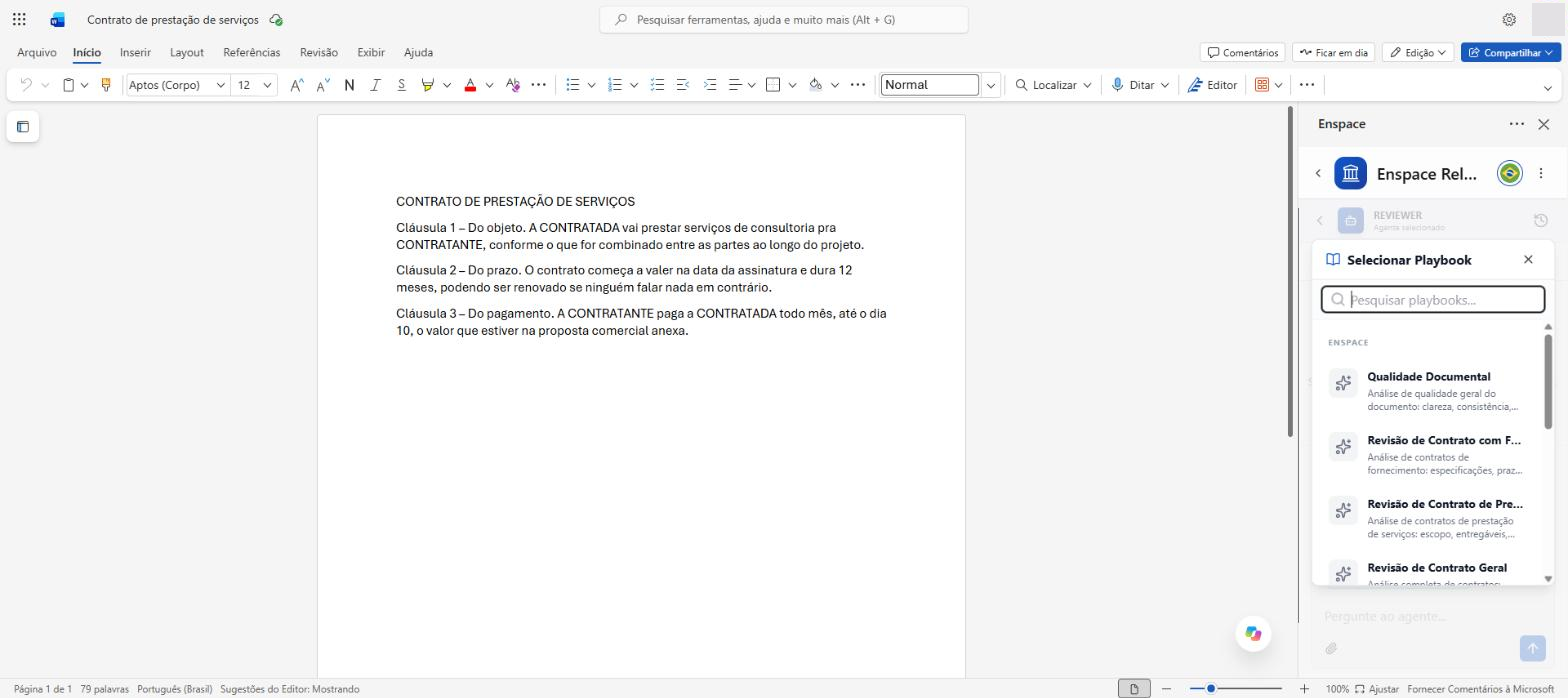Seletor Selecionar Playbook, com os manuais nativos do ENSPACE