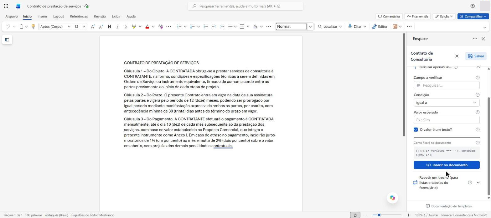 Quadro Como ficará no documento, antes de inserir o bloco