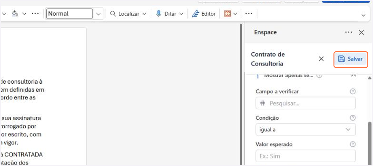 Ao terminar, clique em Salvar para gravar o template com as variáveis e os blocos inseridos