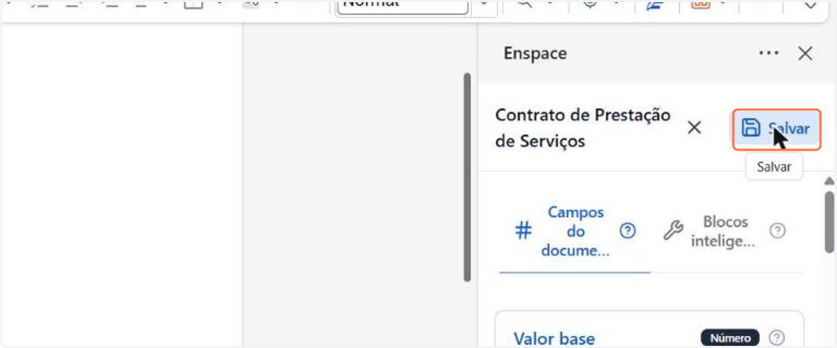 É também assim que se edita um modelo já existente: ajuste o texto e as variáveis no documento e clique em Salvar para gravar a nova versão