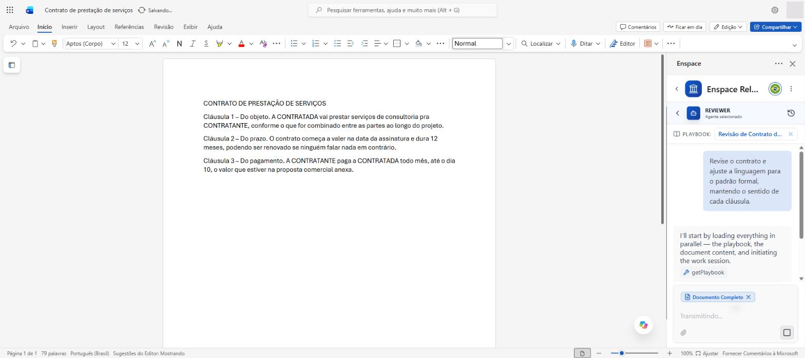 Chat do plugin acompanhando a execução do agente