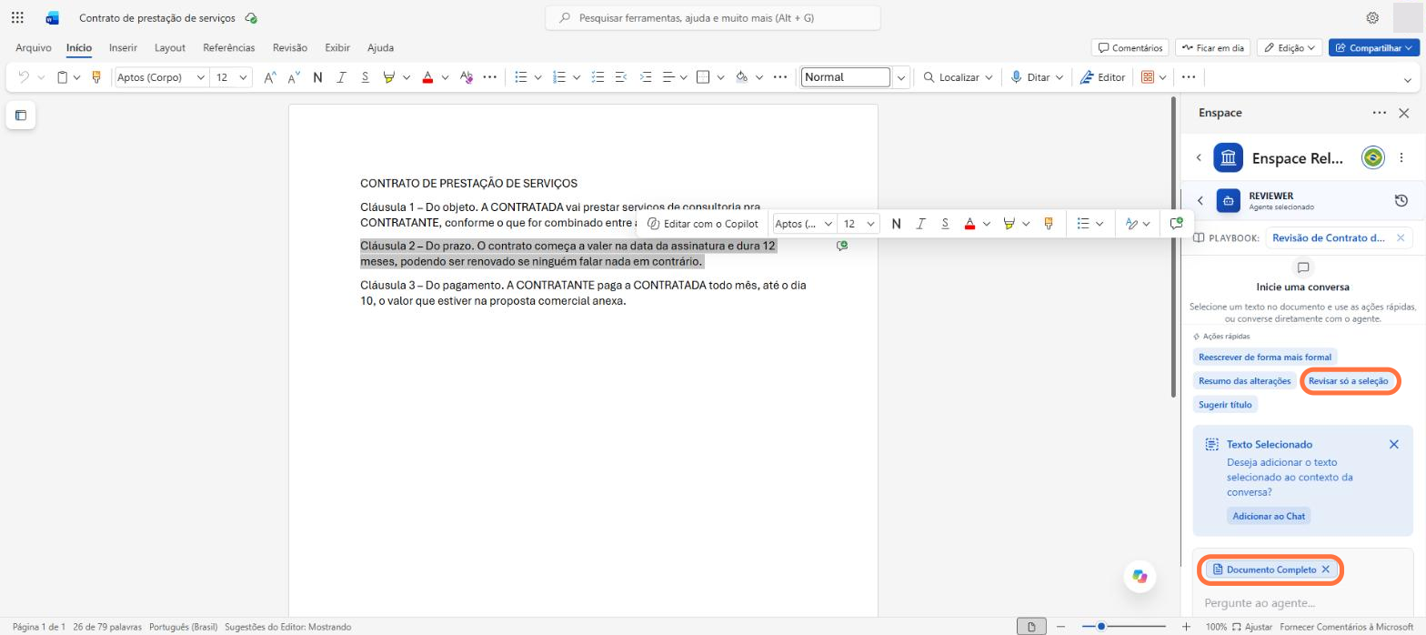 Chip Documento Completo e a ação de adicionar a seleção ao chat