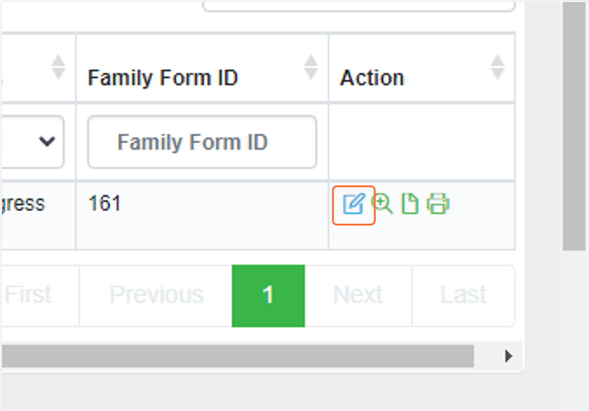 Click on the pencil and paper icon under the Action column to edit the form.