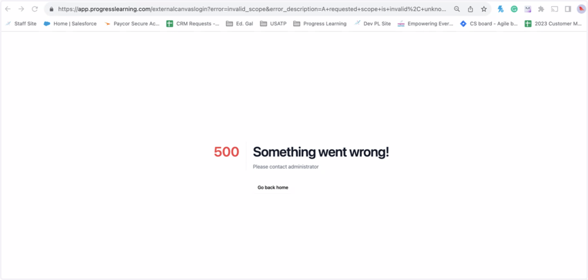 If you land on an error page like this when testing the integration, follow these steps to resolve the issue...