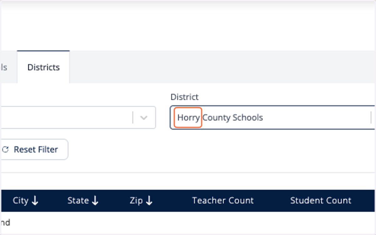 Type in the District Name