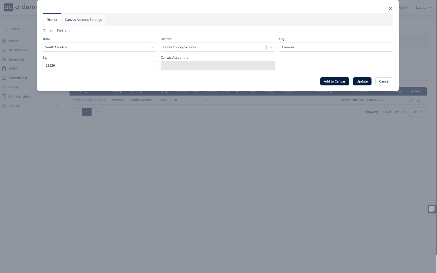 Click on the Canvas Account Settings tab