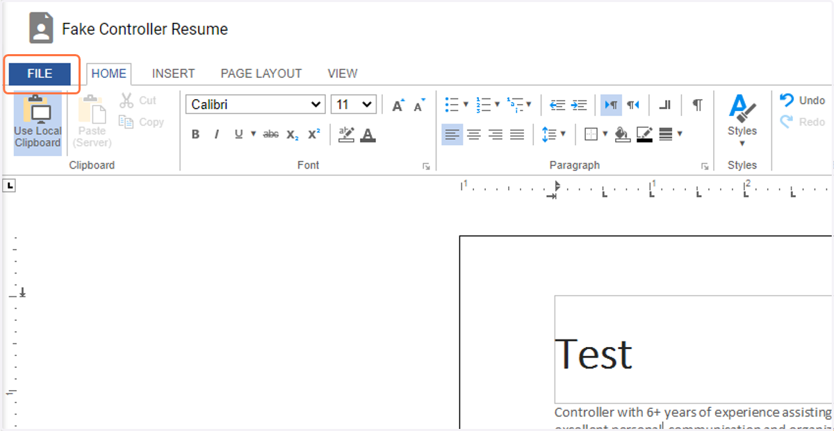 Once you have completed editing the resume, hit the File button, then Save As