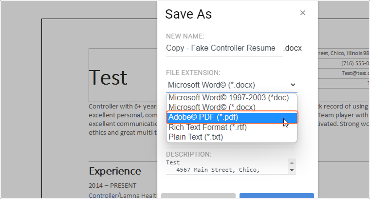 In the dropdown, choose PDF and hit Save
