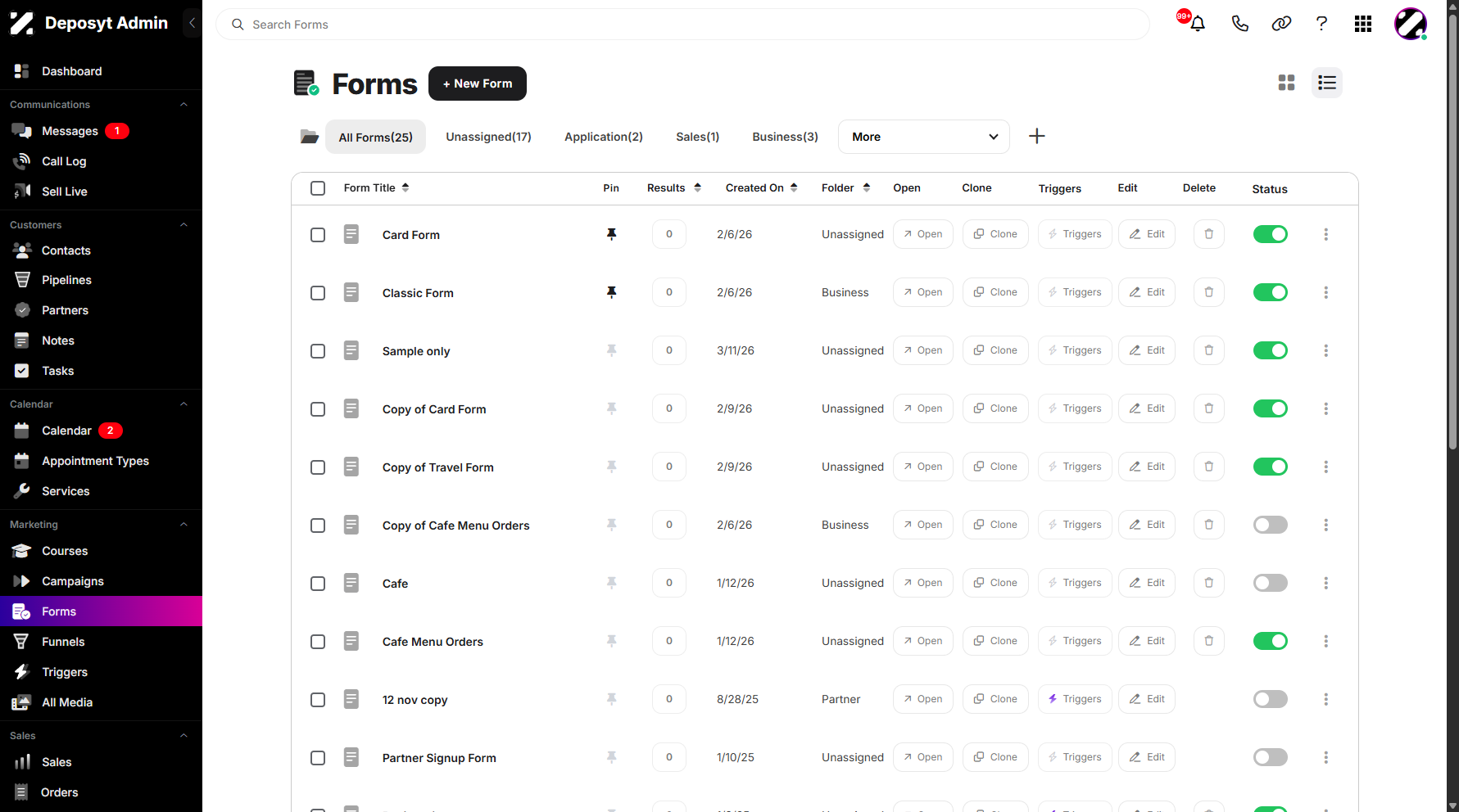 Step 3: You will then be navigated to the Forms section. Forms are digital tools used to collect, organize, and manage information from customers, leads, or internal users. They are an essential feature for capturing structured data efficiently and automating processes.