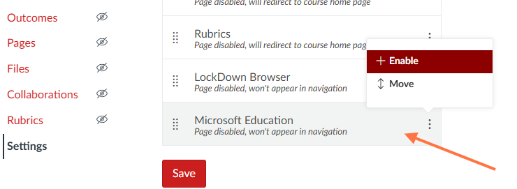 Add Microsoft Education to the Course Menu.