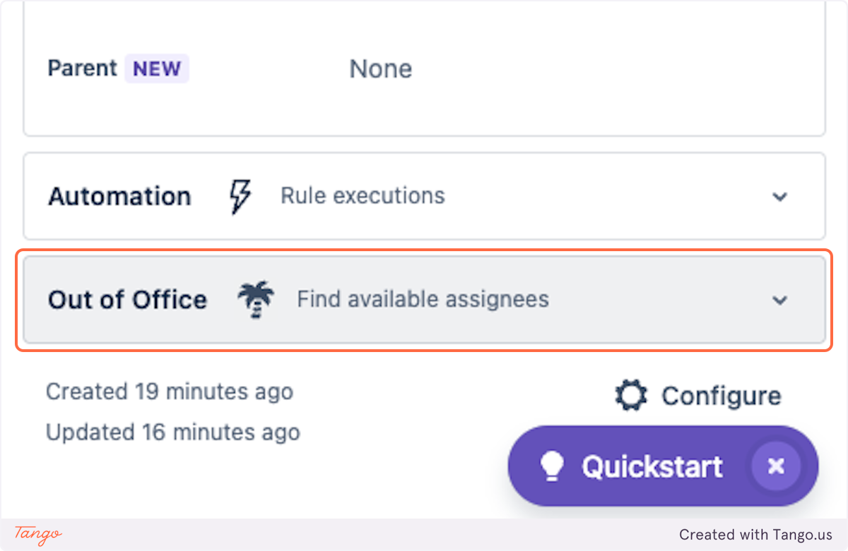 Scroll to locate the Out of Office Issue Context