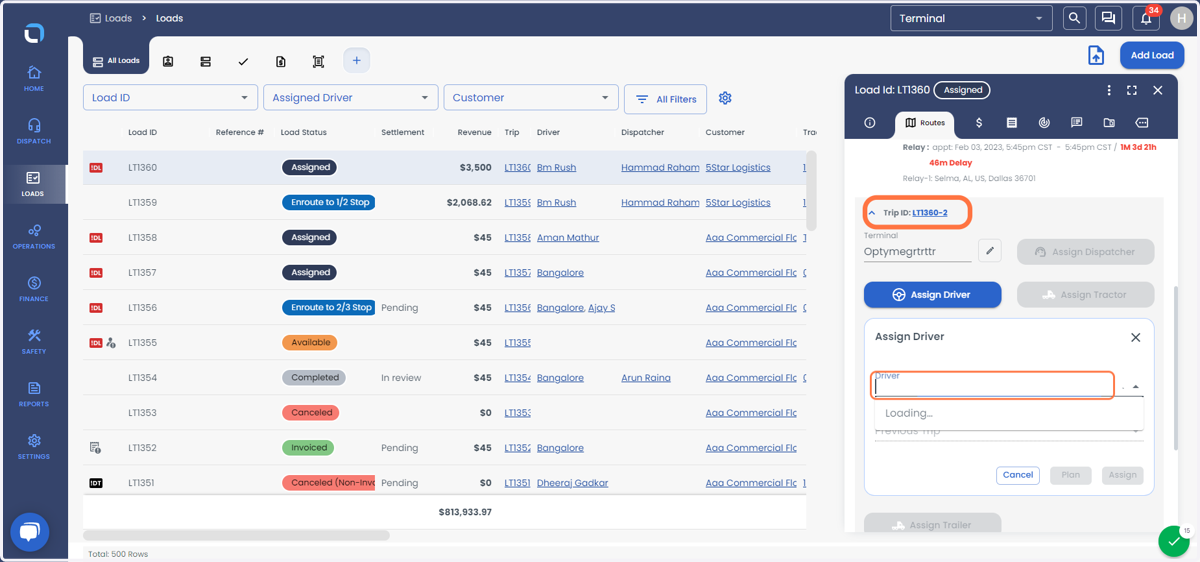 You can assign the driver, dispatcher, tractor, and Trailer for the Trip-2