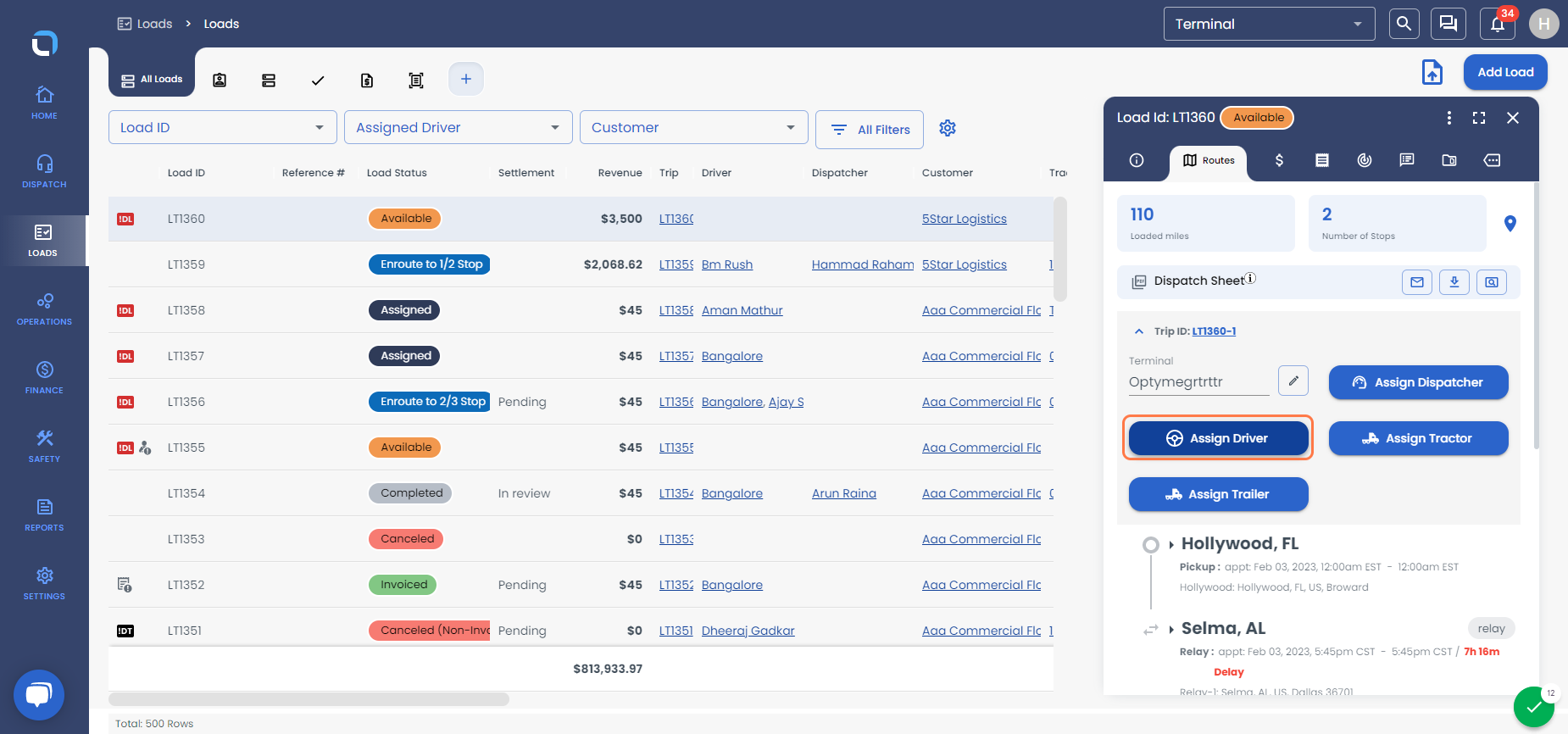 You can assign the driver, dispatcher, tractor, and Trailer for the Trip-1