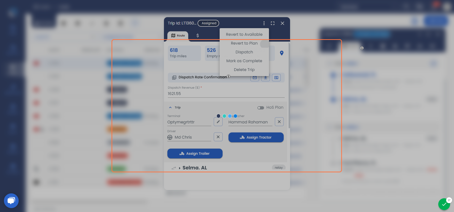 You can click on the three vertical dotted lines to get the option (Note: the option work only for the particular Trip-2)