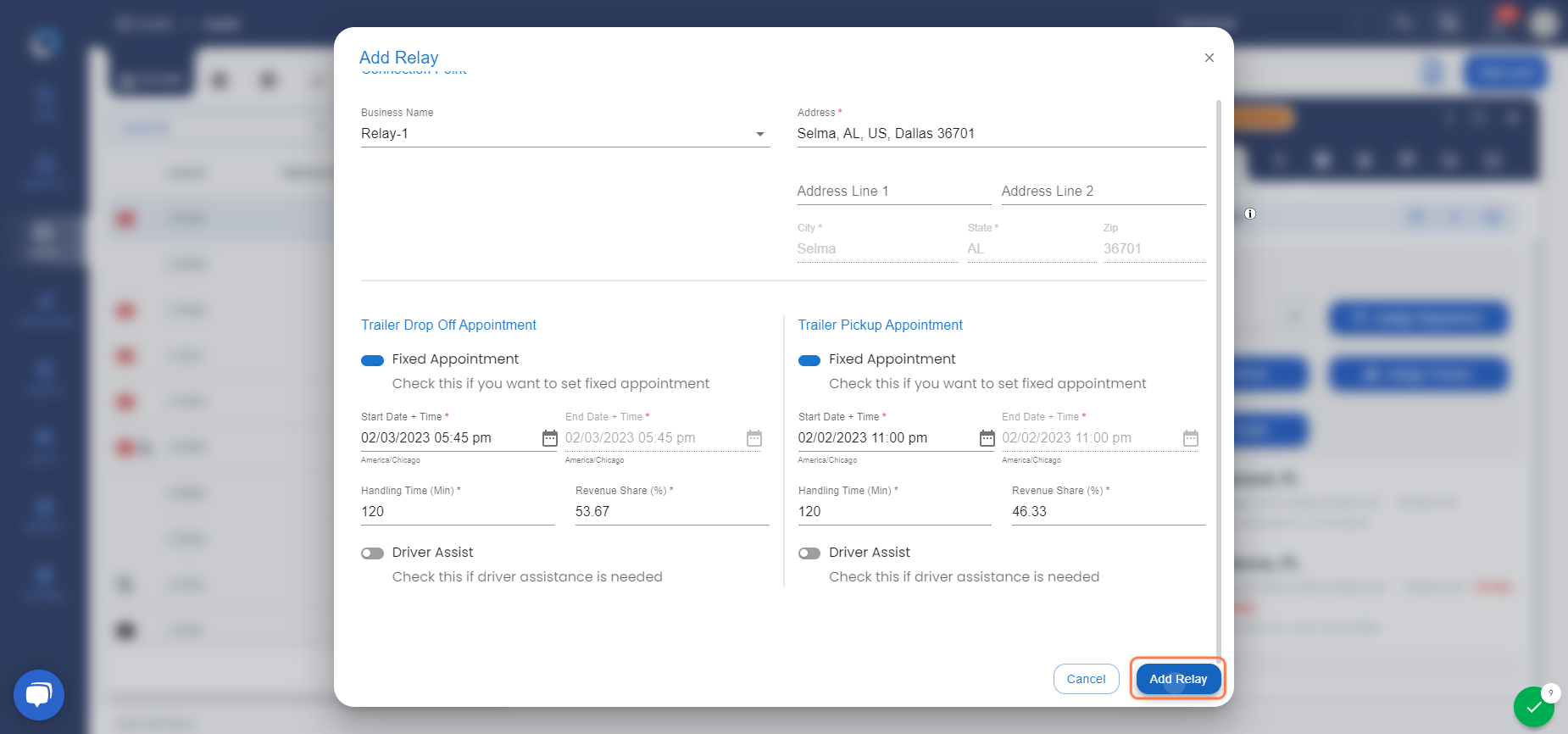 Fill out the details and click on Add Relay