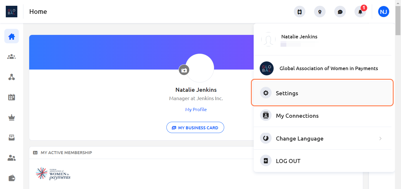 A dropdown will appear. Click on Settings.
