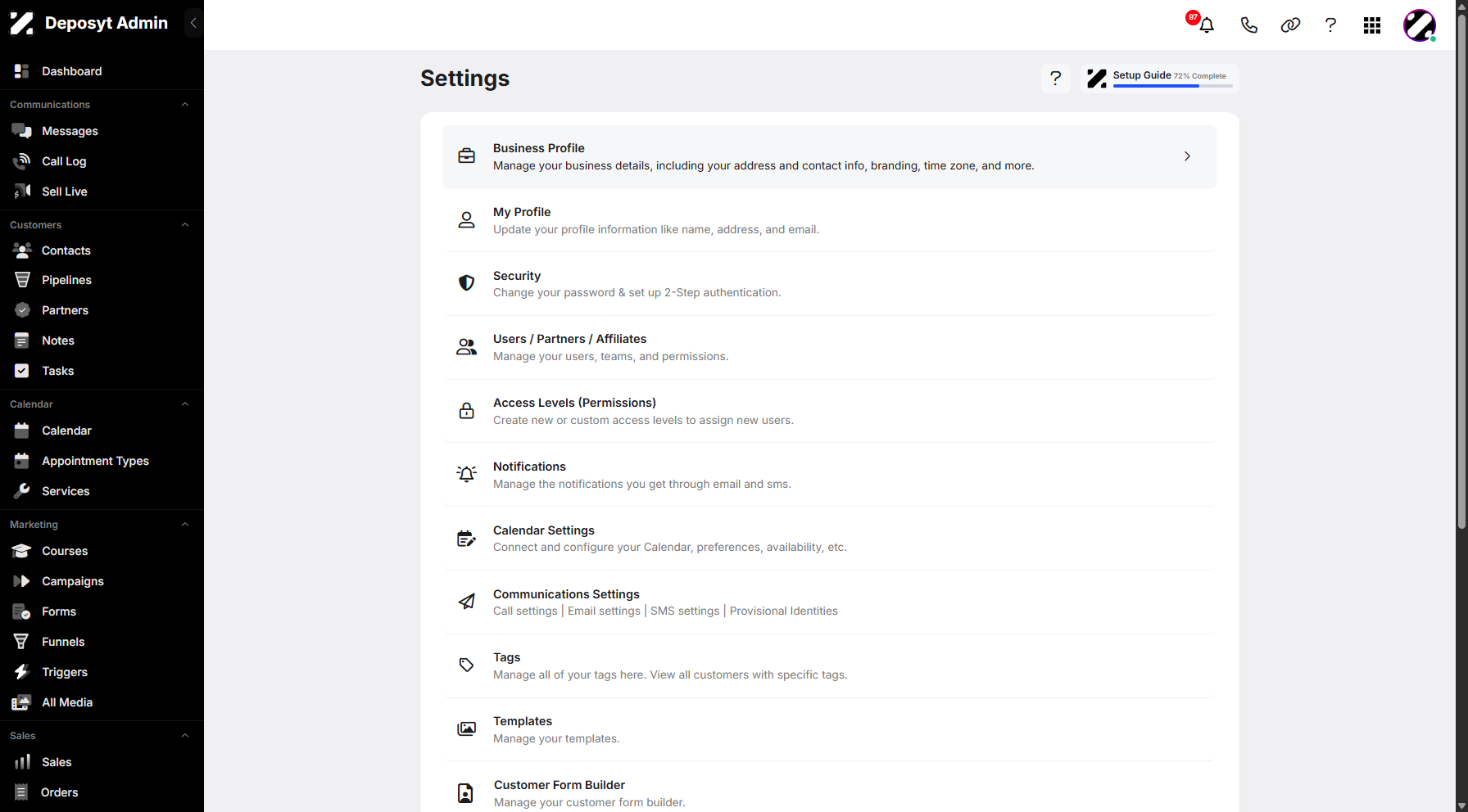 Step 5: Click on Business Profile.