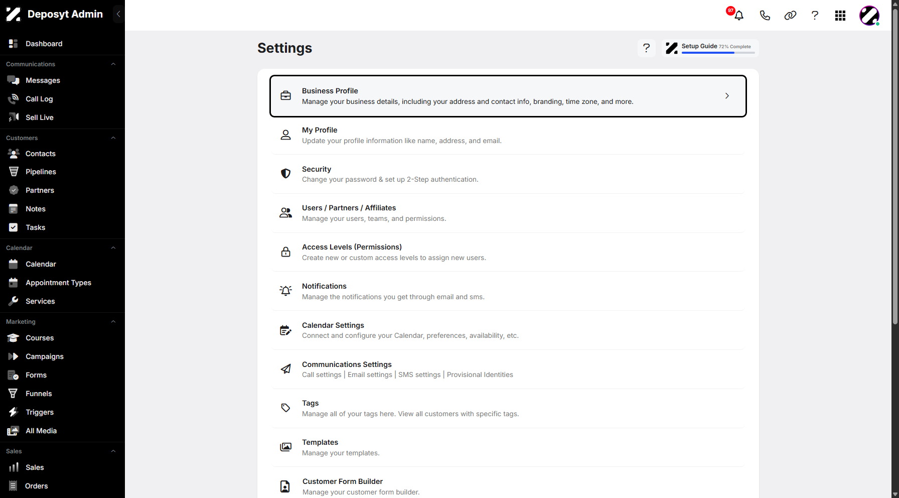 Step 5: Click on Business Profile.