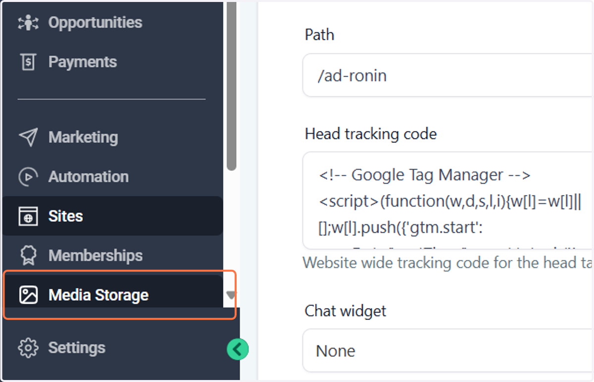 Click on Media Storage