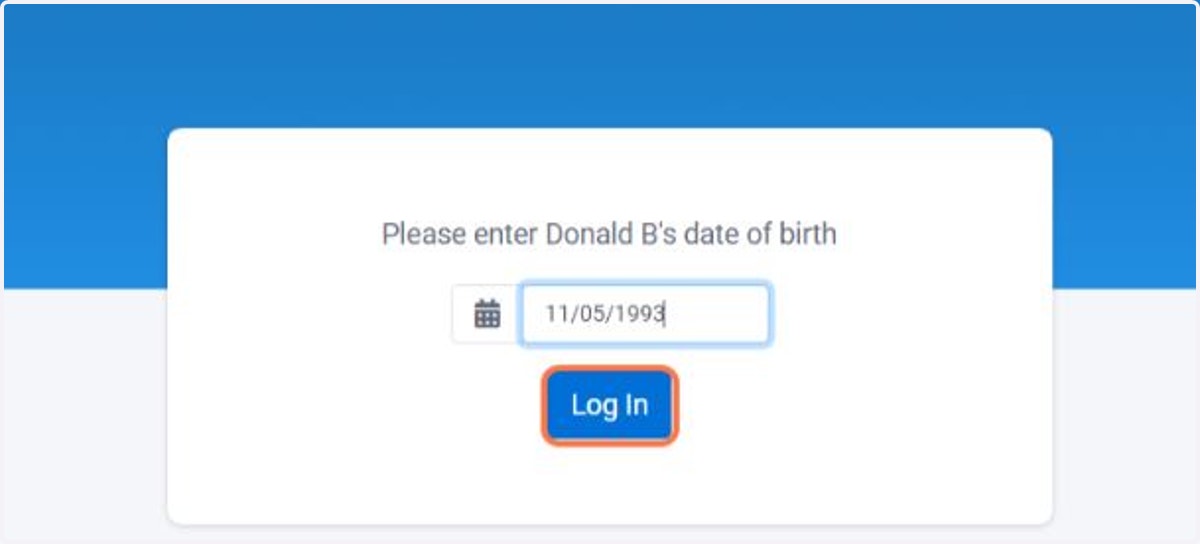 After you enter the date of birth, click Log In