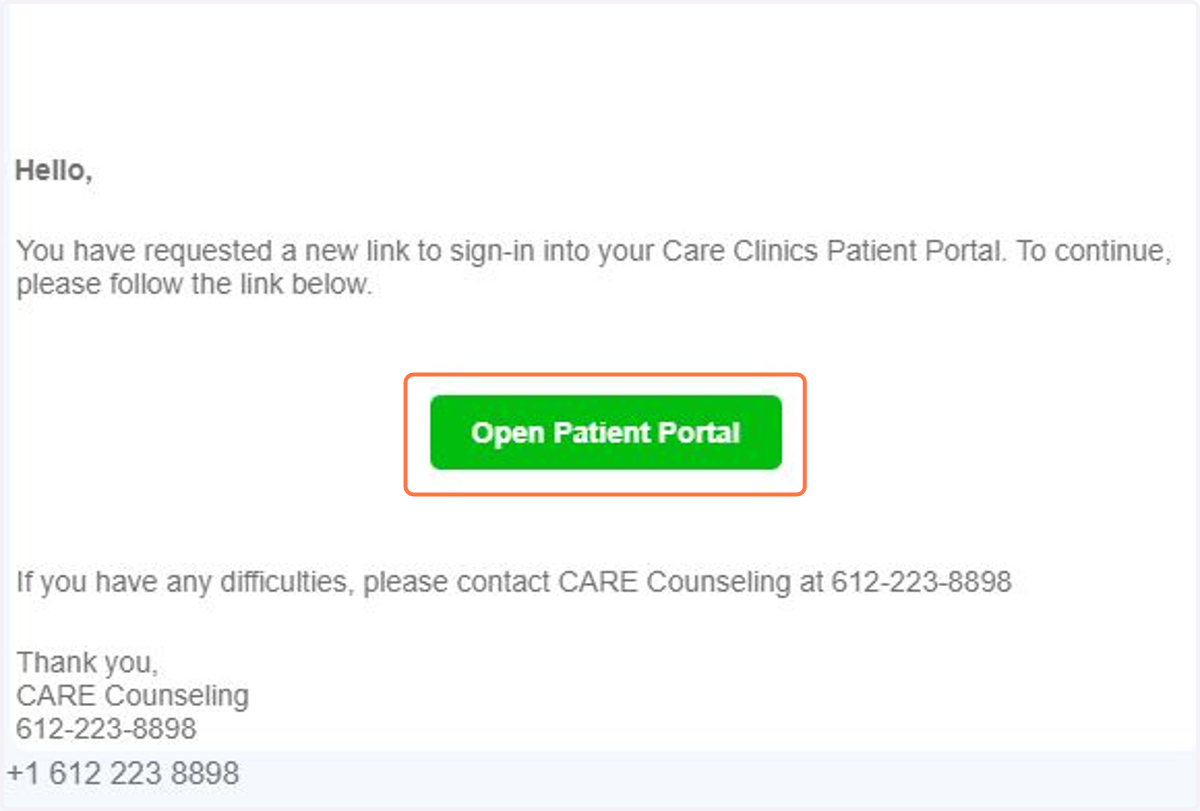 Open the email and Click Open Patient Portal