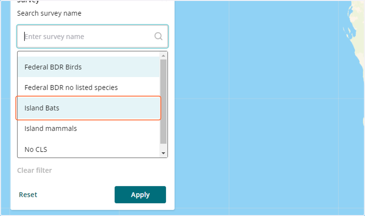 Enter or select a survey name