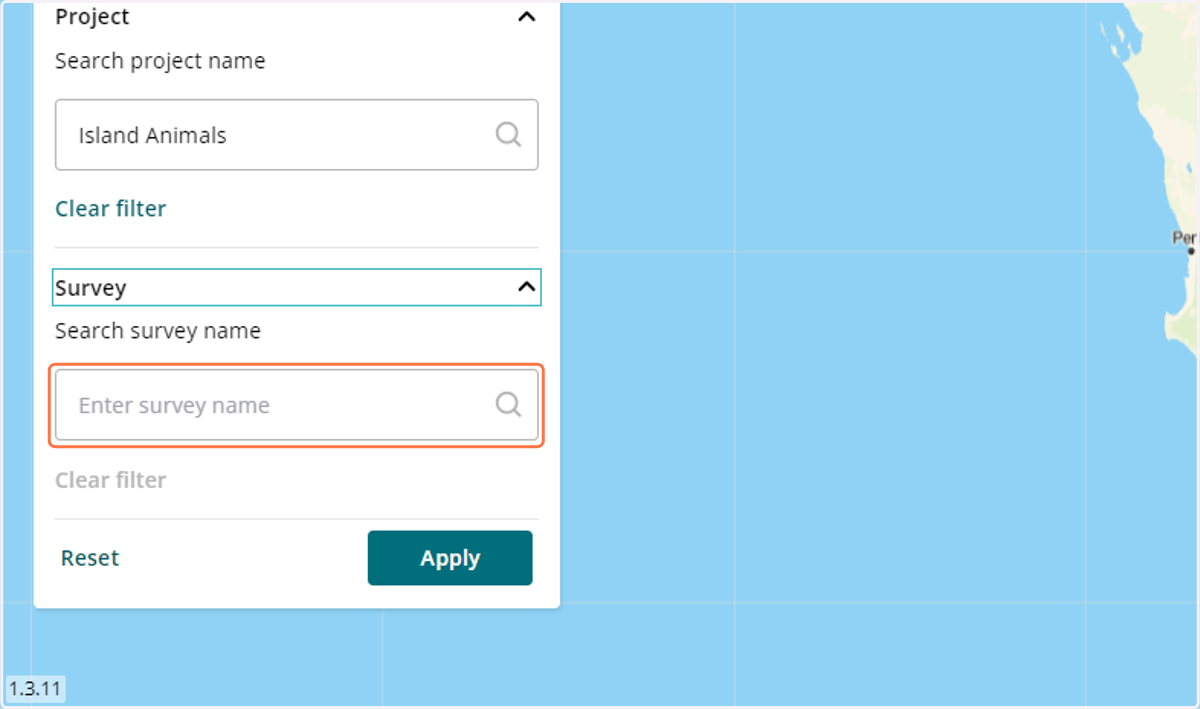 Click on search a survey name