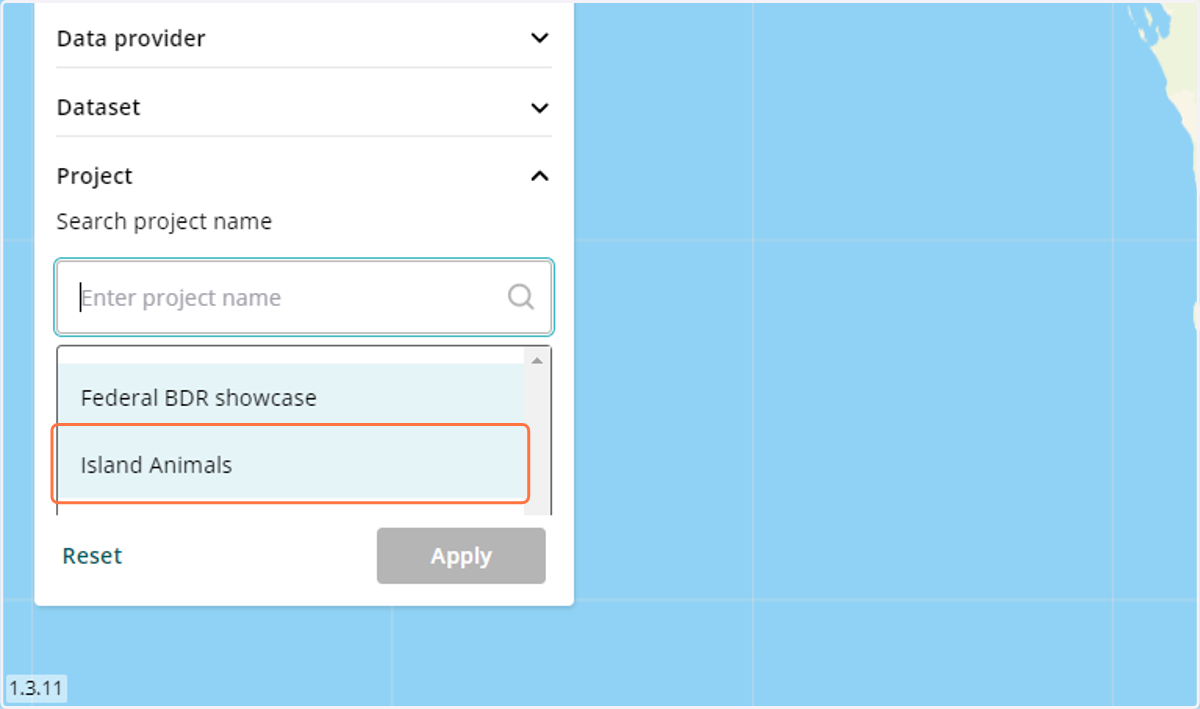 Enter or select a project name
