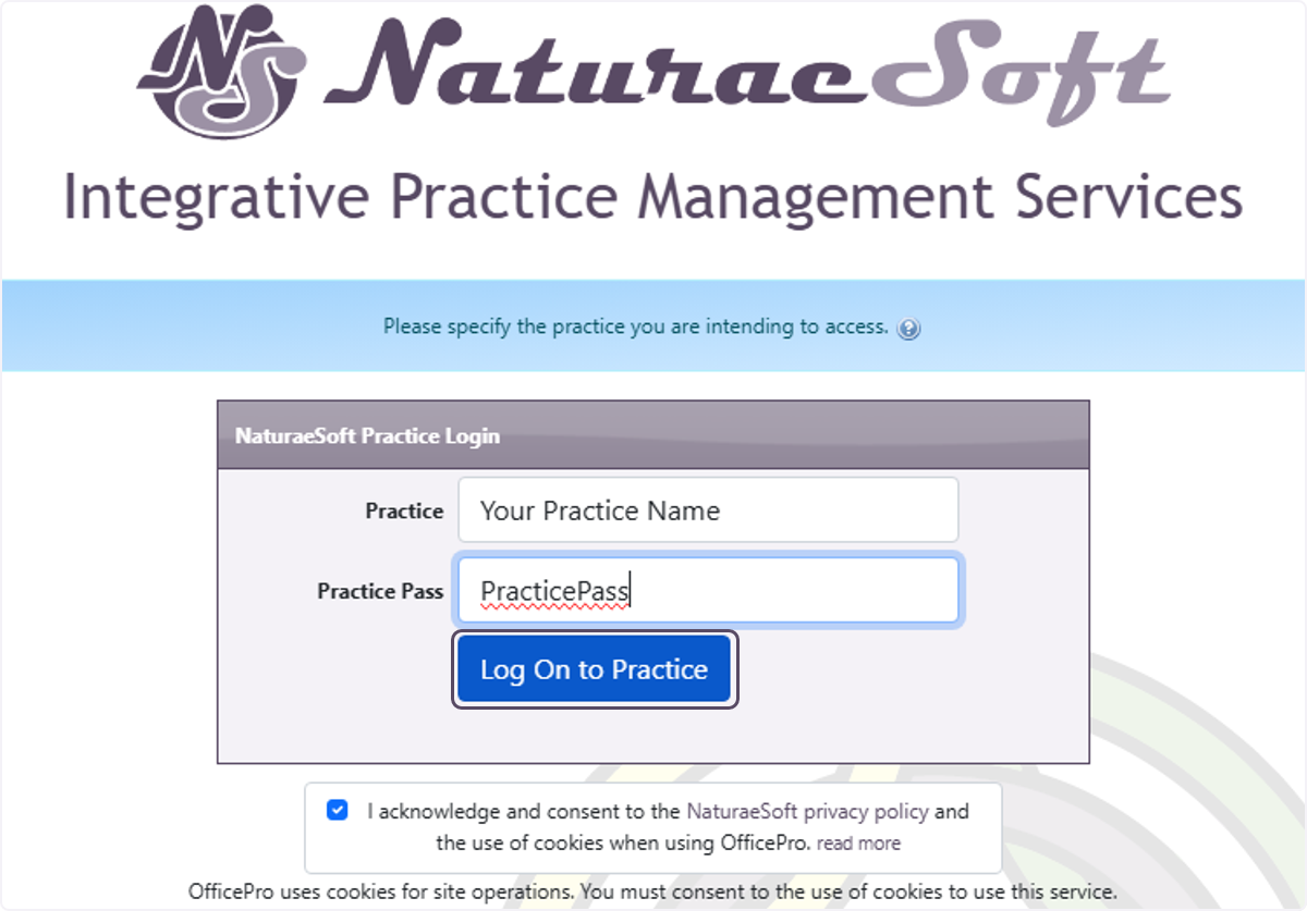 Click on Log On to Practice