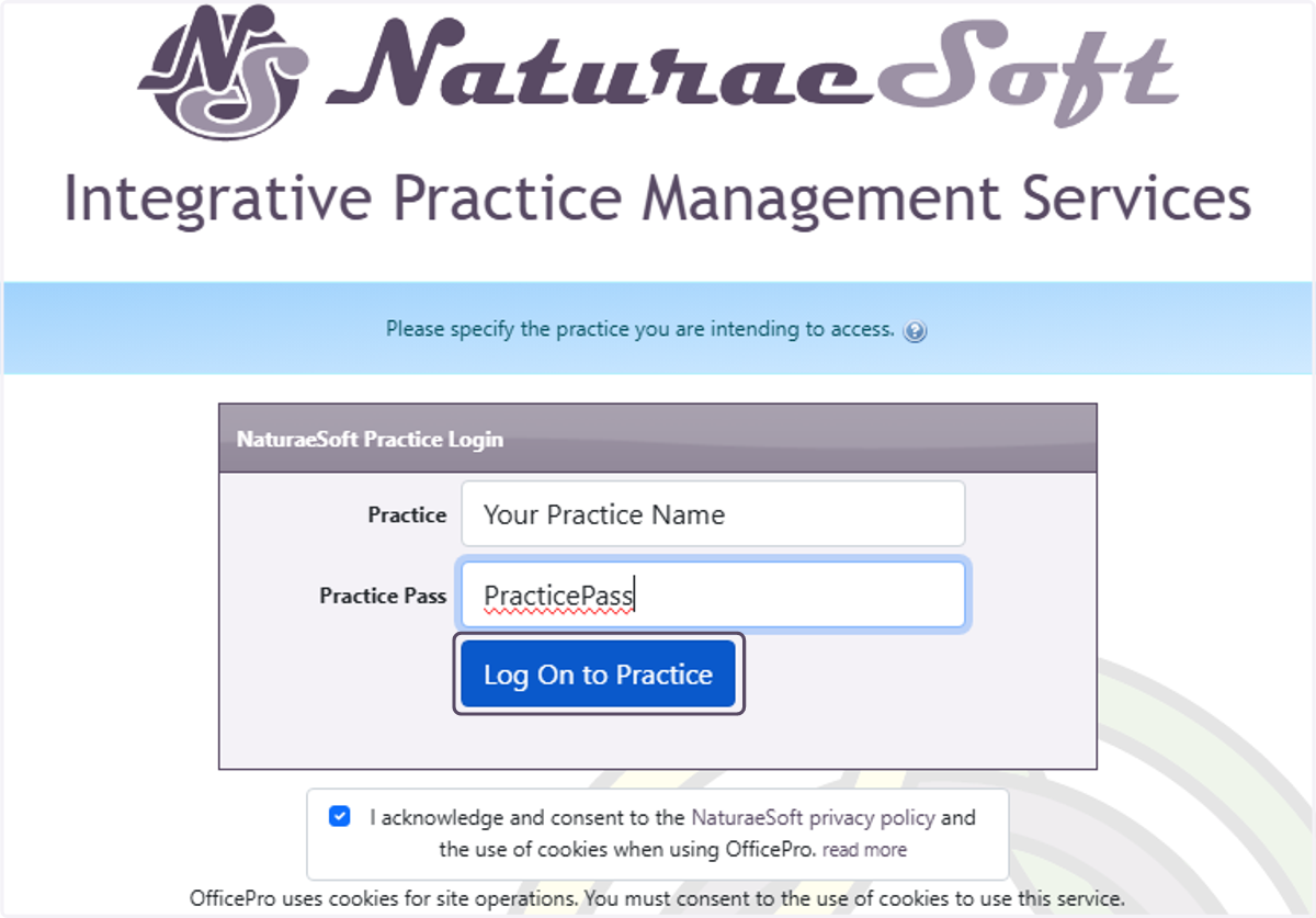 Click on Log On to Practice