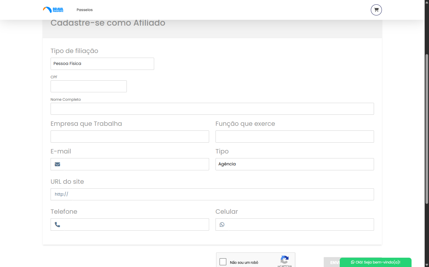 Selecione o tipo de afiliação