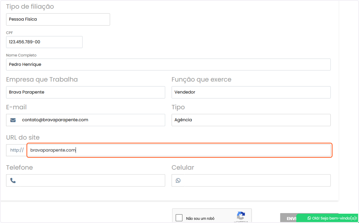 Digite seu site (opcional)