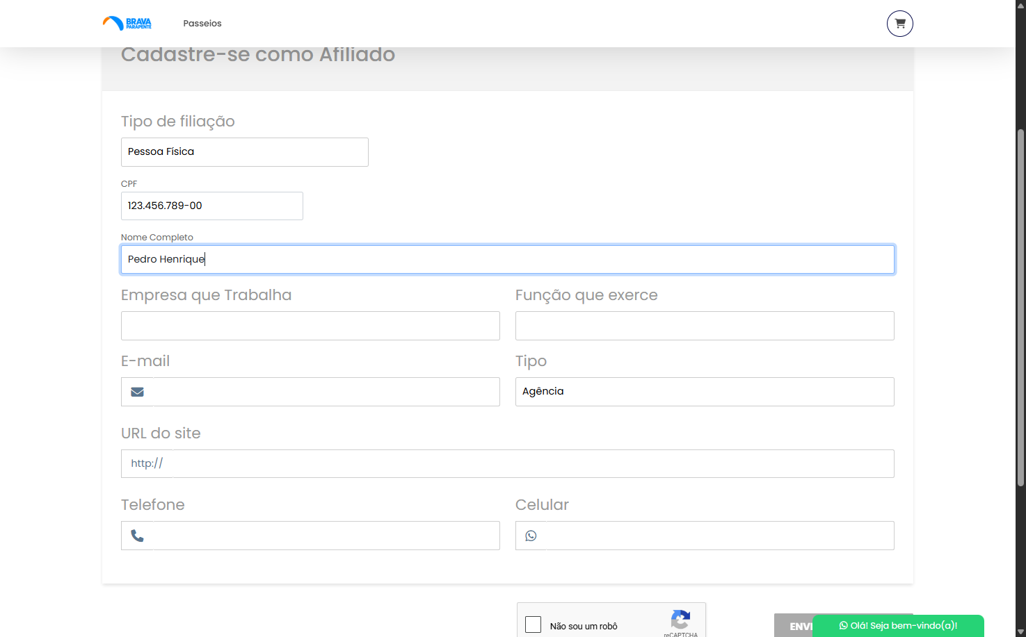 Digite seu nome completo/razão social