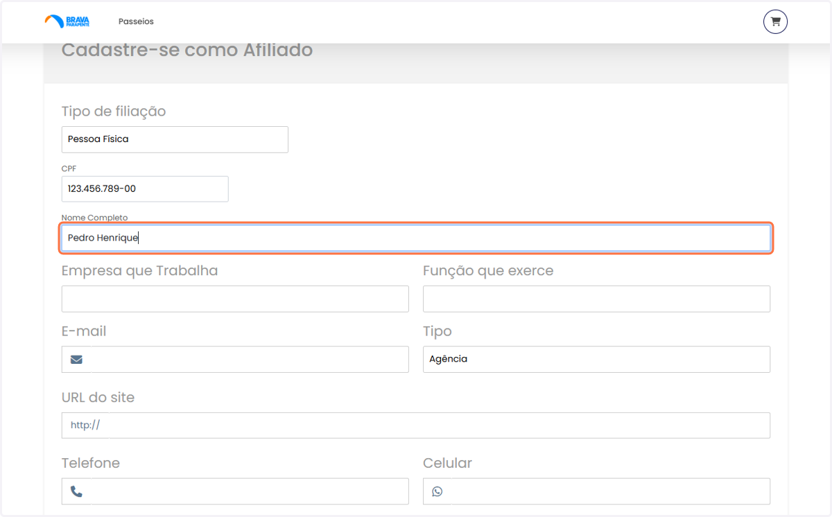 Digite seu nome completo/razão social