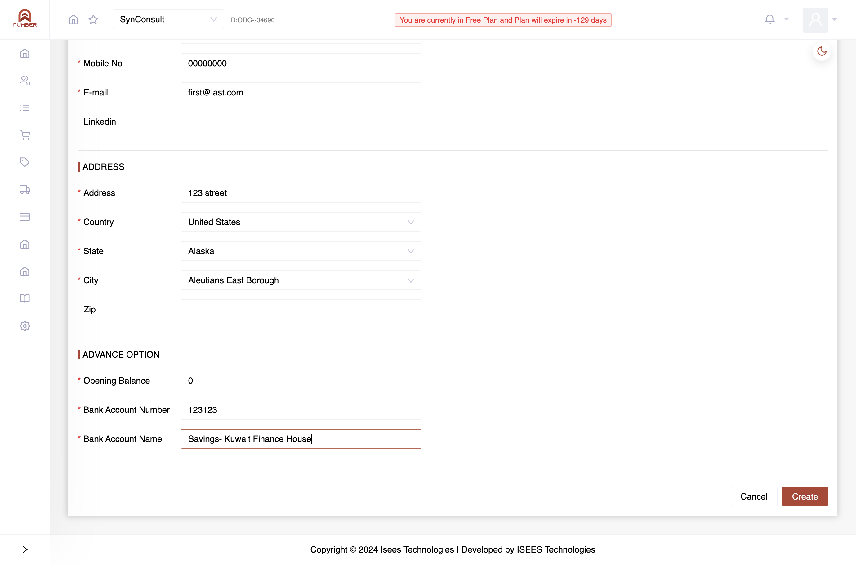 Confirm the details and click "Create" to add the employee to your database.