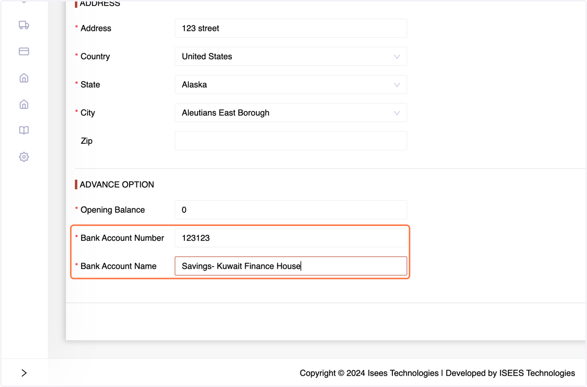 Input the employee's bank account number and bank account name.