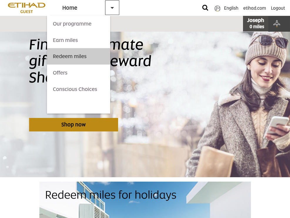 Click on Redeem miles