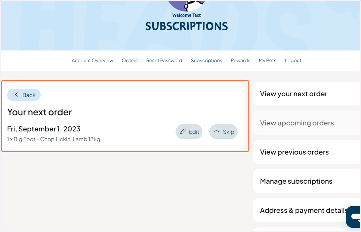 View the 'Your next order'