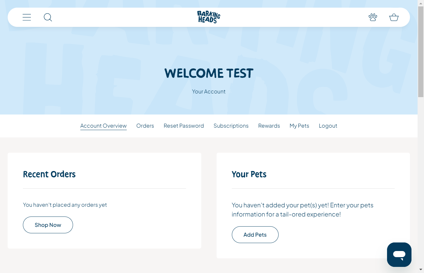 View the main navigation area of your account