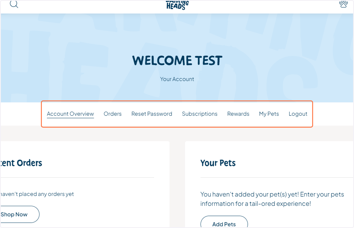 View the main navigation area of your account