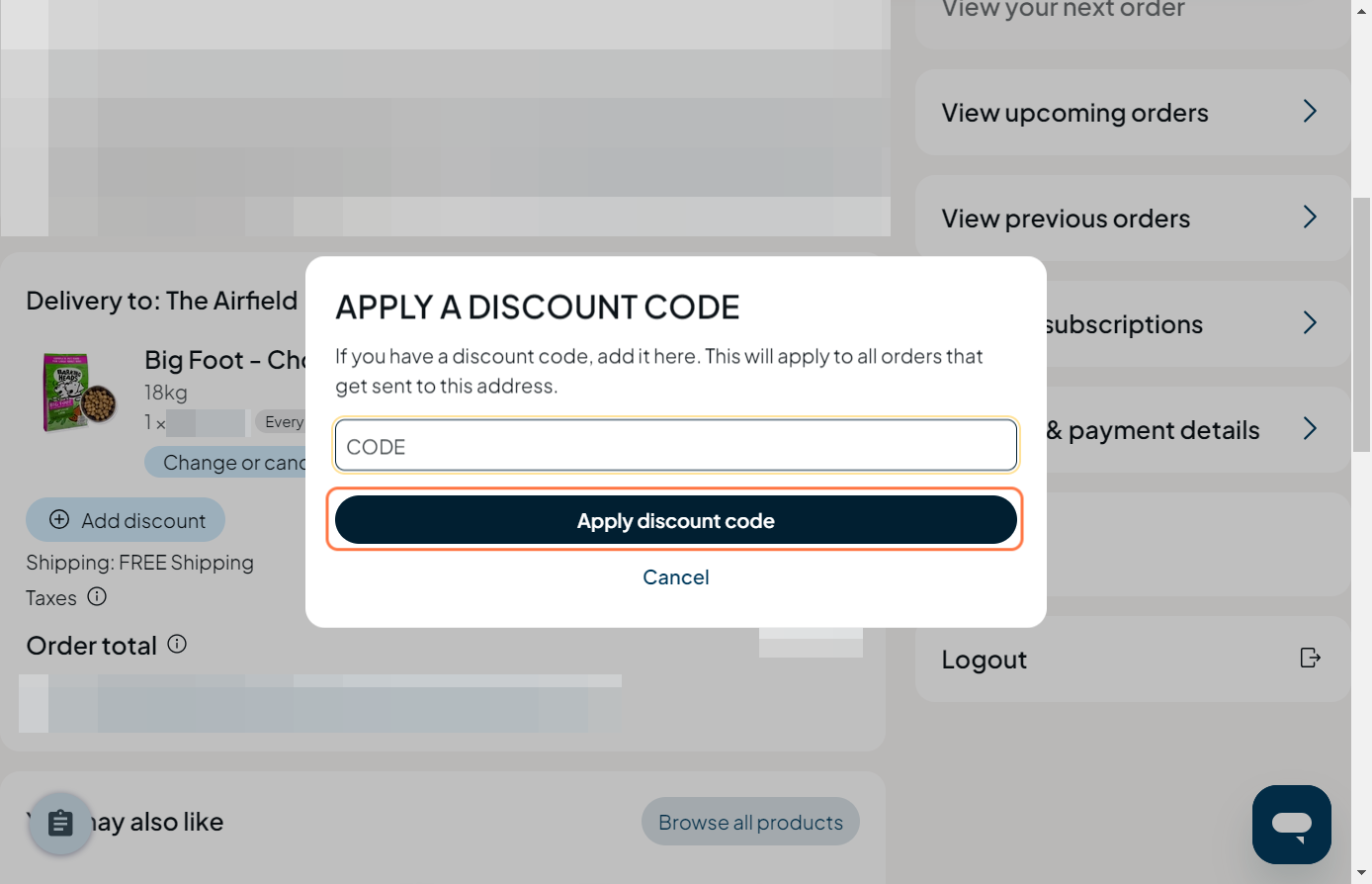 Type your code into the field provided