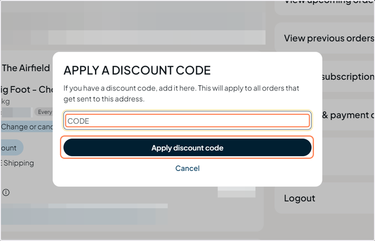 Type your code into the field provided